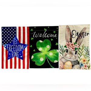 3 Festive Garden Flag Set - Patriotic July
4th, St. Patrick's Day, Easter Spring